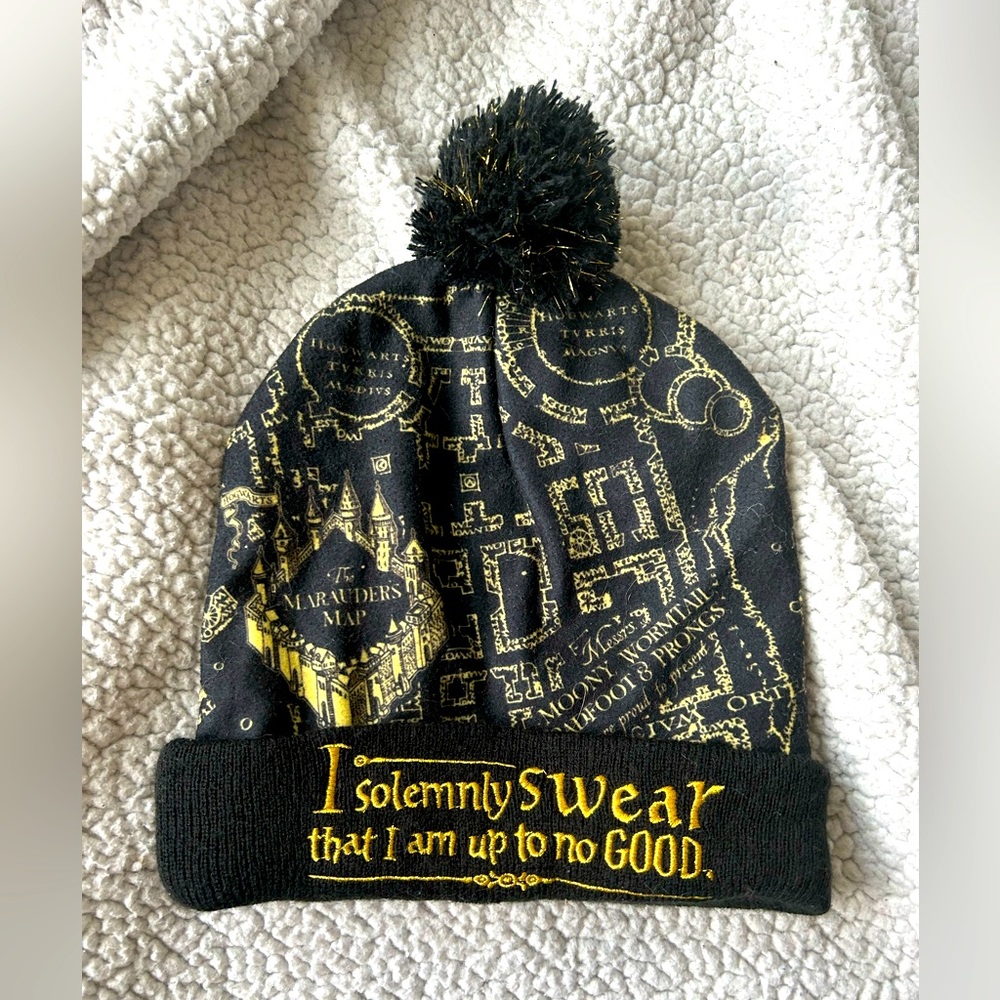 Beanie with pom Pom “ I solemnly swear that I am up to no good”